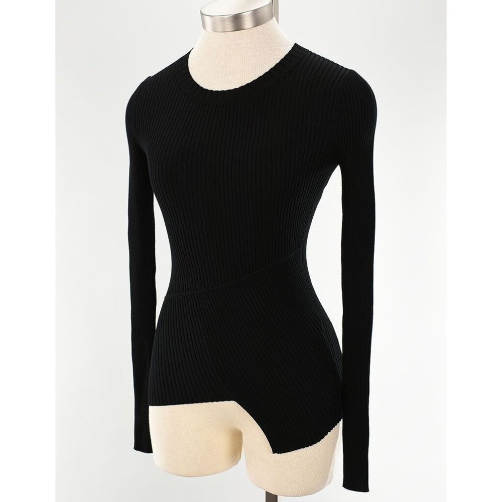 ALL SAINTS Women Black AMARA Asymmetrical Ribbed Crew Neck Sweater SMALL NWT